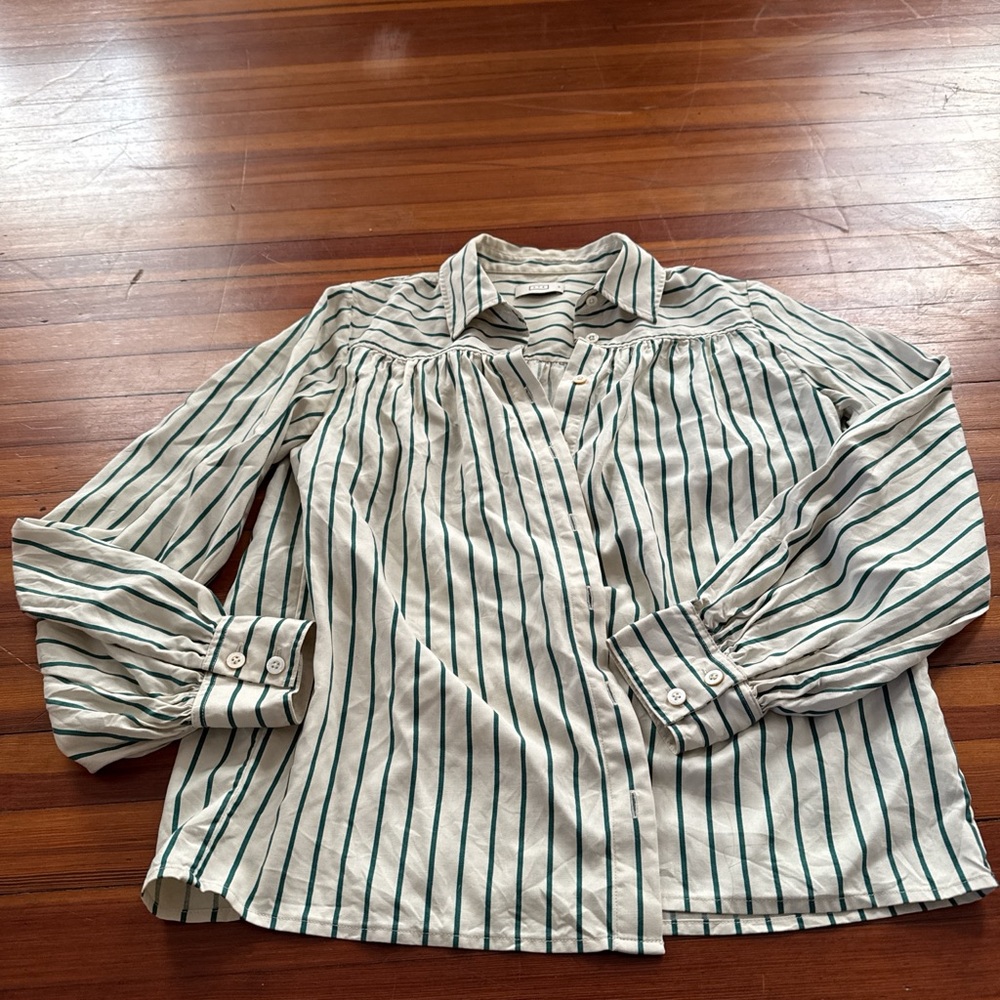 AYR Green Striped Button-Up Blouse